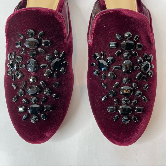 Michael Michael Kors Edie Embellished Burgandy Velvet Slides Size 7 - Picture 2 of 11